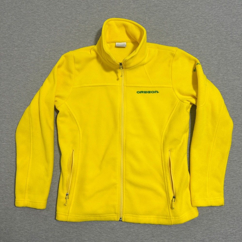 Columbia Oregon Ducks Fleece Jacket Yellow Full Zip Mock Neck Womens Size Large